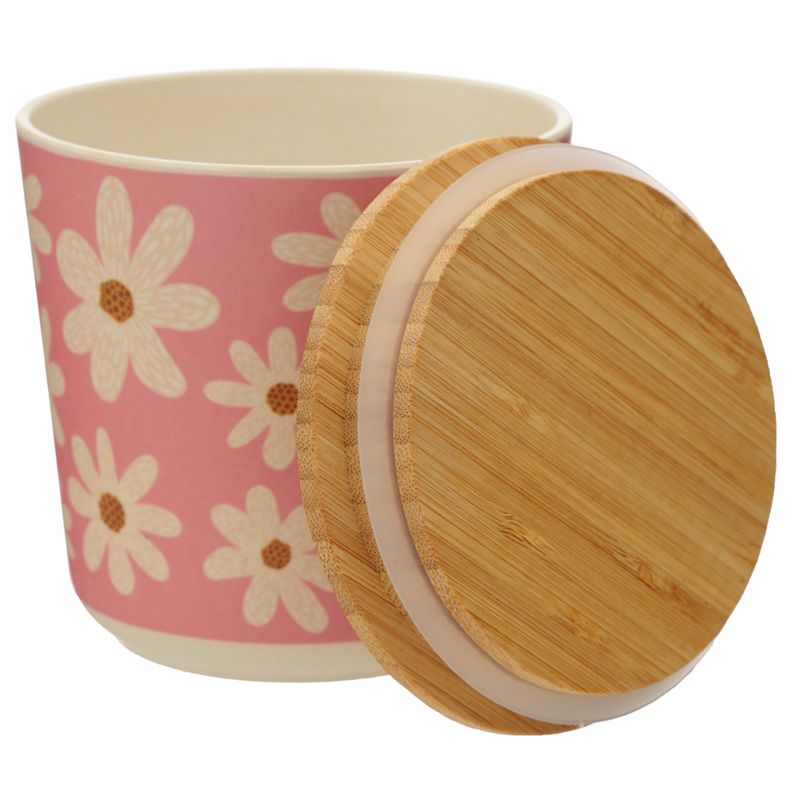 Pink Daisy bamboo storage jar with lid