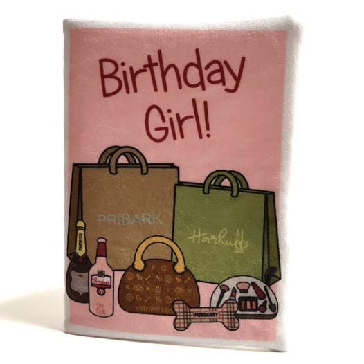 Dog Birthday Card Pink Shopping Trip