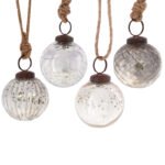 Silver Crackle Glass Bauble Set of 4