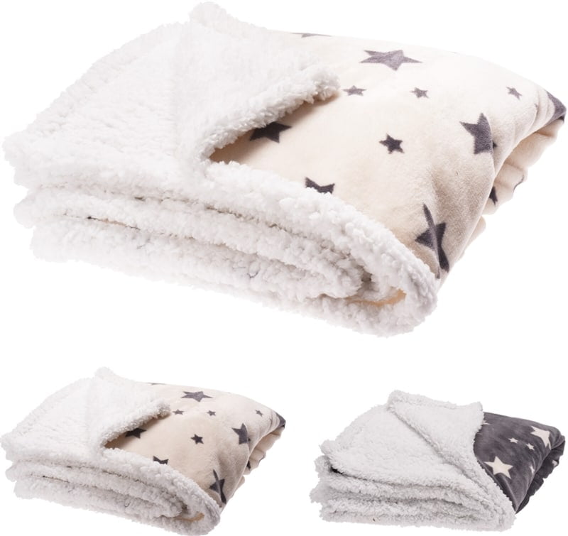 Cosy Fluffy Star Blanket - Grey with cream stars