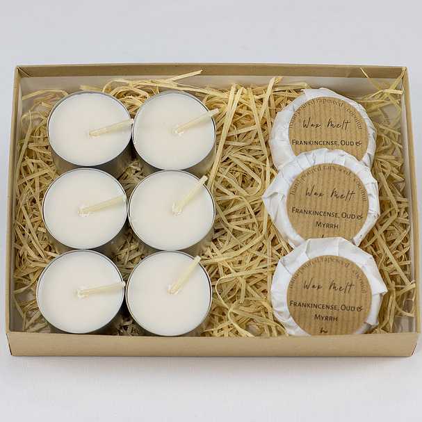 natural scented wax melt & tea light gift set. - Image 3