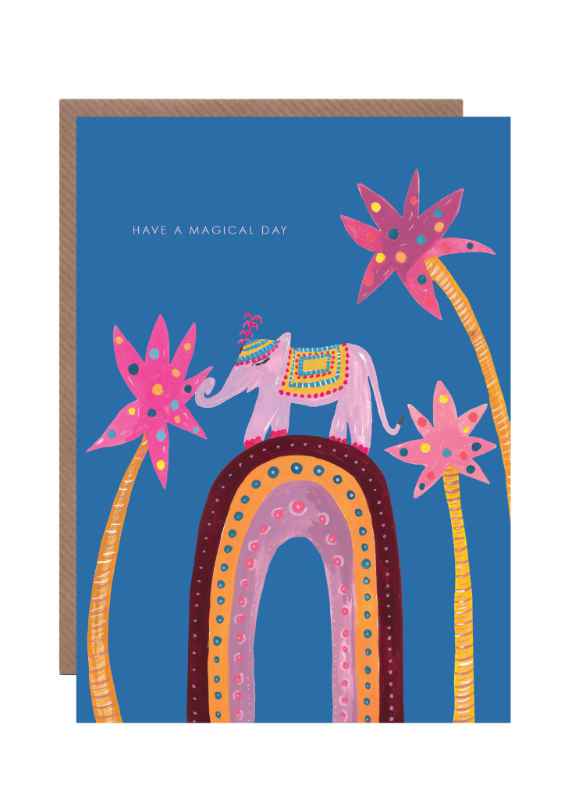 Elephant on a rainbow greeting card
