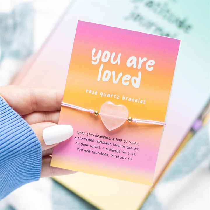 You Are Loved Rose Quartz Crystal Heart Bracelet - Image 4