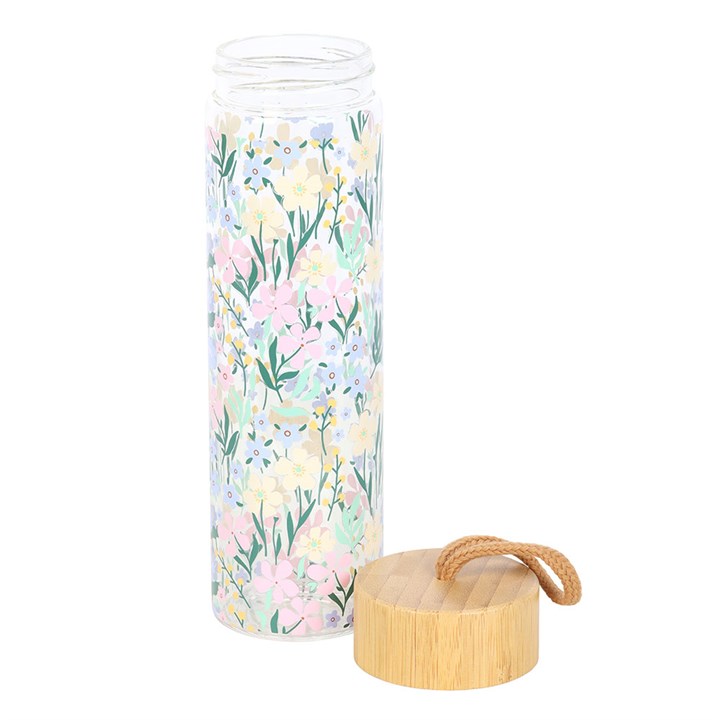 Ditsy Floral Print Glass and Bamboo Water Bottle - Image 3